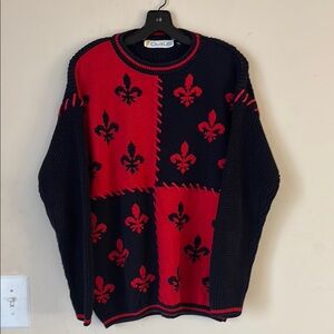 Chaus Nordic Crew Neck Cotton Blend Red & Navy Sweater Size M